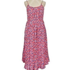 J.Crew Dress Womens 10 Red Floral Maxi Sundress Pockets Ruffle Hem Flowy Summer